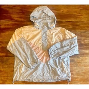 American Eagle Colorblock Windbreaker Hooded Anorak Jacket Pastel Blue XL